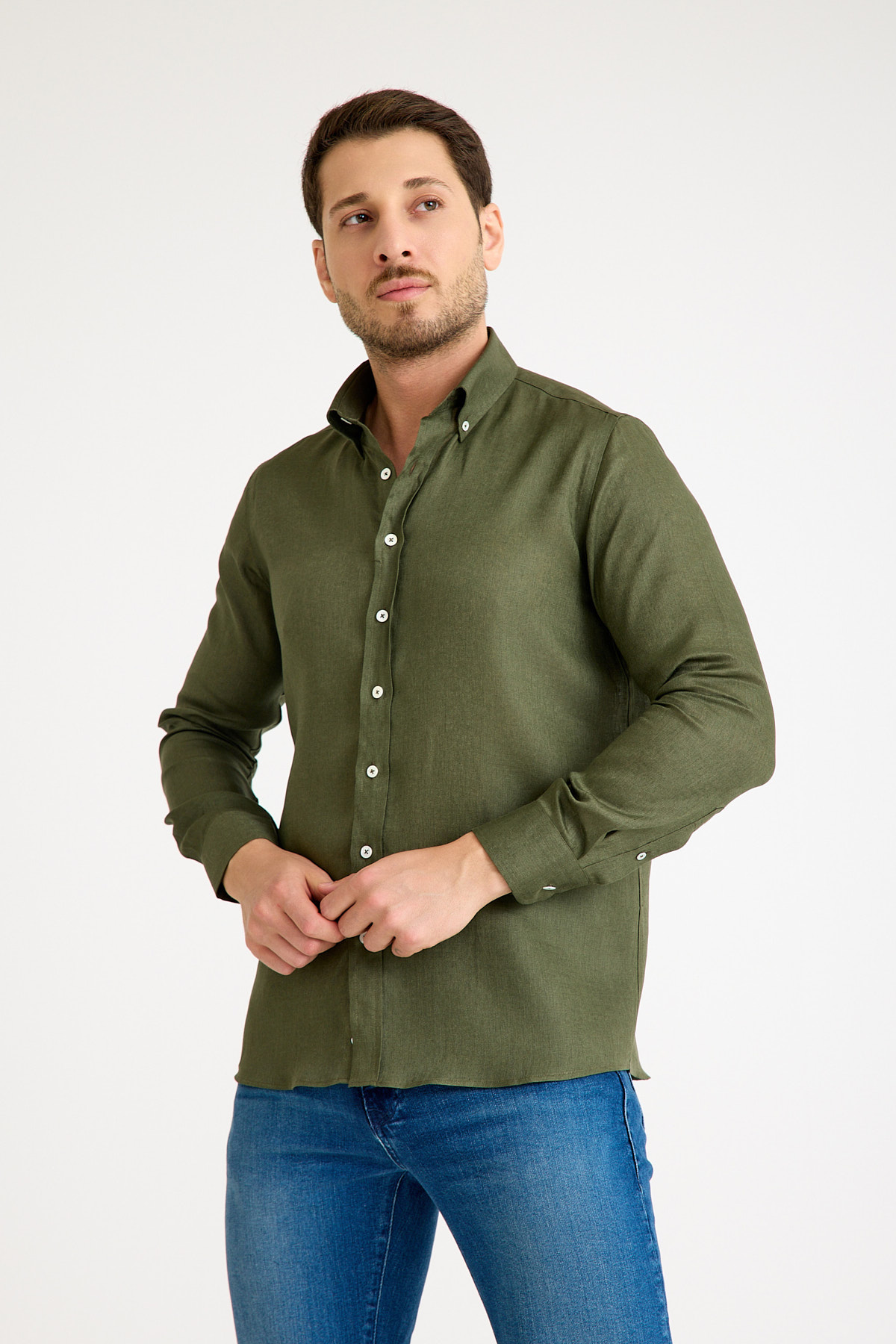 One Bull Keten Gömlek Yeşil (2) One Bull Keten Gömlek Yeşil - Görsel 1