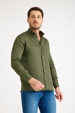 One Bull Keten Gömlek Yeşil - Görsel 8