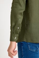 One Bull Keten Gömlek Yeşil - Görsel 5