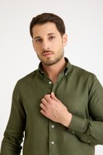 One Bull Keten Gömlek Yeşil - Görsel 4