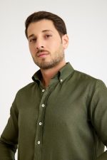 One Bull Keten Gömlek Yeşil - Görsel 3
